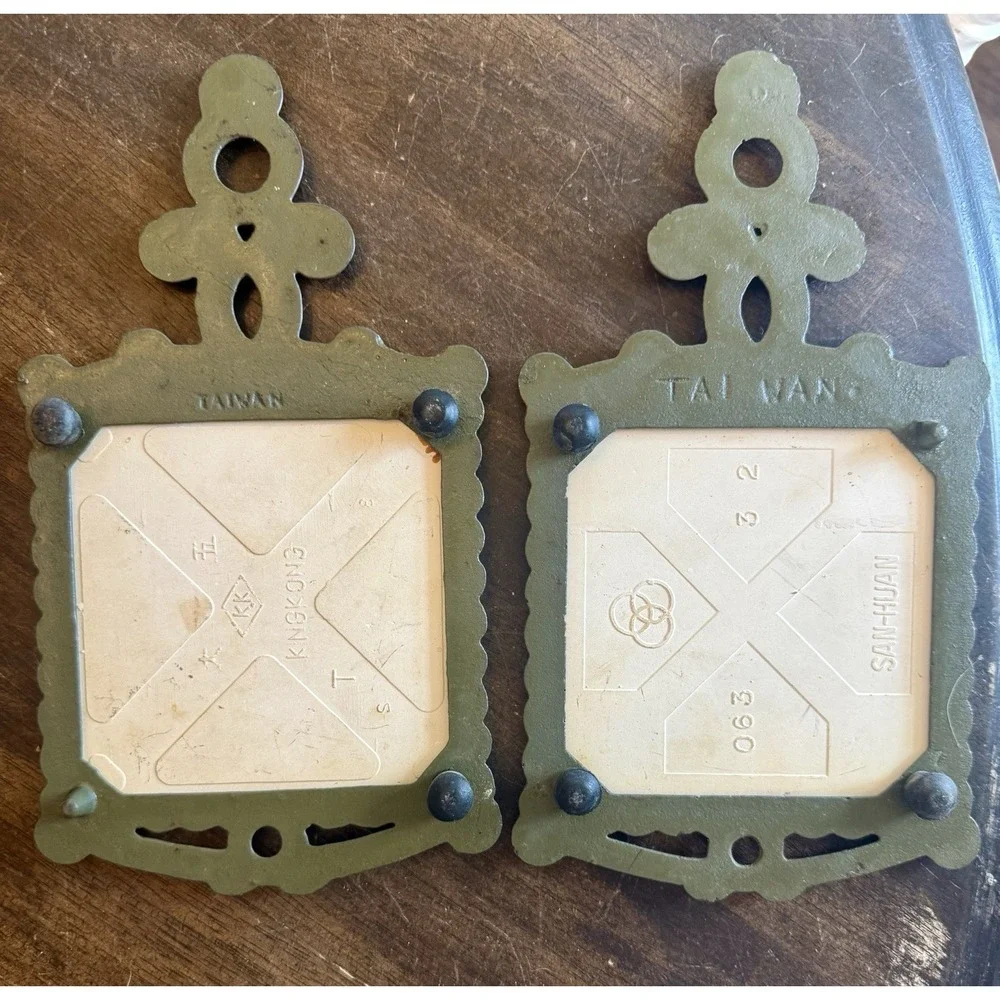 VTG Mushrooms Ceramic Tile Cast Iron Hot Plate Trivet TAIWAN Kitchen 70s Green 2
